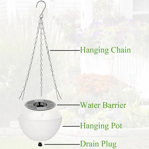 Miniatura 4 de Foraineam 10 macetas colgantes de 6 pulgadas, maceta de jardín con riego automático, mini macetas para suculentas con cadena para colgar