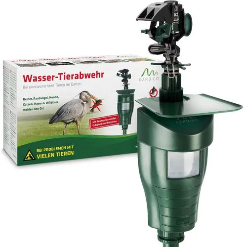 GARDIGO® Repelente de animales con chorro de agua | Repelente de aves, repelente de garzas y gatos | Aspersor activado por movimiento | Rango de