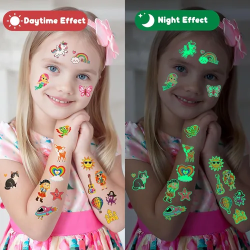 Miniatura 4 de Tatuajes temporales que brillan en la oscuridad para niños, 350 estilos mixtos, bolsas de regalo para niños, suministros de fiesta que brillan