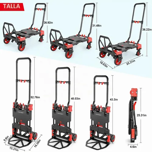 Miniatura 2 de Carro de mano plegable de 330 libras, de transporte resistente, combinación de cuatro ruedas y dos ruedas convertible carrito Dolly con mango