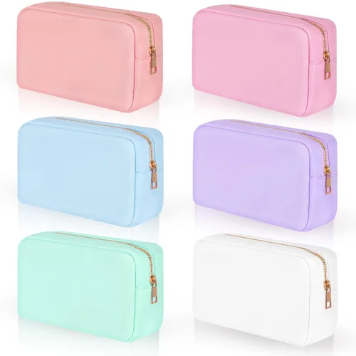 Miniatura 8 de Sweetude 6 piezas Bolsa de maquillaje de nailon, neceser de viaje con cremallera, bolsa de cosméticos de nailon para bolso, organizador