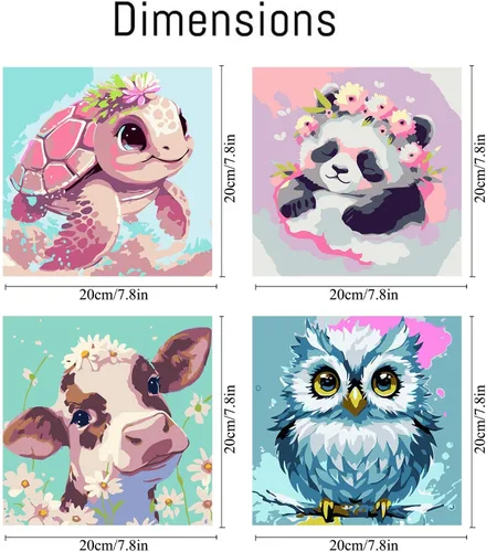 Miniatura 2 de FQOVKYN Paquete de 4 pinturas por números para niños, kit de pintura por números de animales lindos para adultos principiantes, pintura acrílica