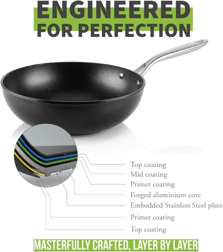 Miniatura 8 de TECHEF - Colección Onyx, sartén antiadherente de fondo plano de 12 pulgadas, sin PFOA, apto para lavavajillas y horno, fabricado en Corea