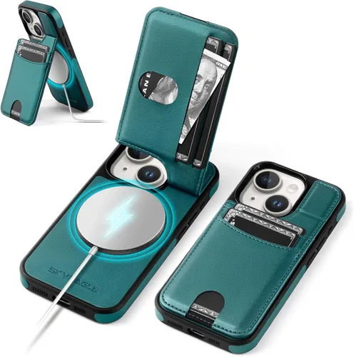 Miniatura 25 de SkyEagle Funda compatible con Magsafe para iPhone 13 Pro Max con soporte para tarjetas, función atril, bloqueo RFID, ranuras para tarjetas