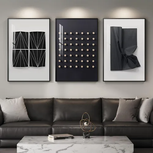 Miniatura 42 de Arte de pared moderno enmarcado en blanco y negro, 3 piezas de impresiones contemporáneas grandes para paredes, juego de 3 imágenes de hojas doradas