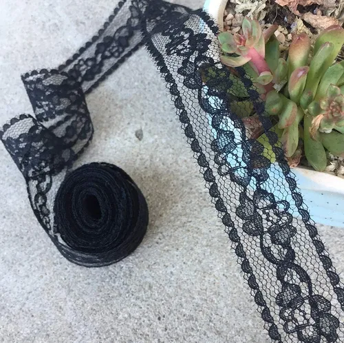 Miniatura 3 de LACE REALM - Cinta de encaje con patrón floral negro de 1 pulgada de ancho x 30 yardas para decoración, diseño floral y manualidades (6025 negro)