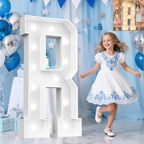 Miniatura 73 de Pooqla Letras de marquesina iluminadas de 3 pies, letras de marquesina con luz LED blanca fría y blanca cálida, letras de mosaico gigante para Letra