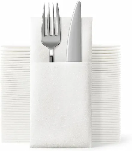Miniatura 11 de JEBBLAS Servilletas desechables tipo tela, bolsillo integrado para cubiertos, para bodas, fiestas, lino y servilleta blanca, preplegada para Paquete