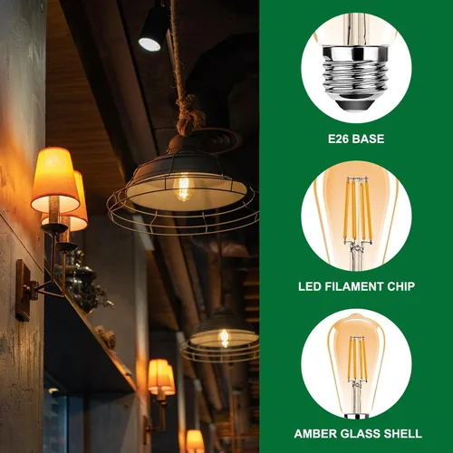 Miniatura 3 de ST19 Bombillas LED Edison vintage, bombilla LED E26 equivalente a 25 W, bombillas de filamento LED vintage, 2.5 W blanco cálido 2200 K, 250 lúmenes