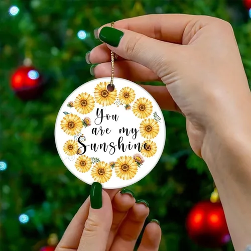 Miniatura 4 de Adorno de Navidad de cerámica impreso en dos caras con texto en inglés "You are My Sunshine", novedad para familiares, amigos, niños, regalos