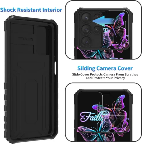 Miniatura 1023 de Funda para Samsung Galaxy S22 Ultra 5G, Galaxy S22 Ultra con cubierta de cámara deslizante, funda resistente de doble capa con función atril Black