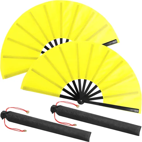 Miniatura 44 de Maitys Paquete de 2 ventiladores de mano plegables grandes de 13 pulgadas, ventiladores chinos de mano grandes para baile de línea, Tai Chi