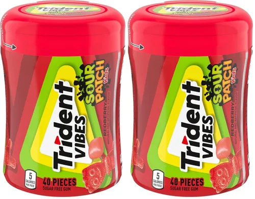 Trident Vibes SOUR PATCH KIDS Redberry - Goma de mascar sin azúcar, botella de 40 piezas (paquete de 2)