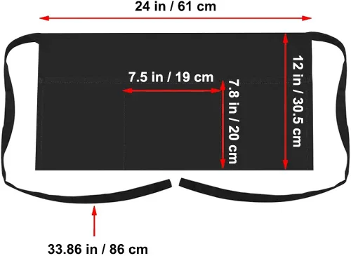 Miniatura 3 de TOPTIE Paquete de 2 delantales de cintura para camarero y servidor bistró con 3 bolsillos, medios delantales para restaurante y cocina, 24 pulgadas