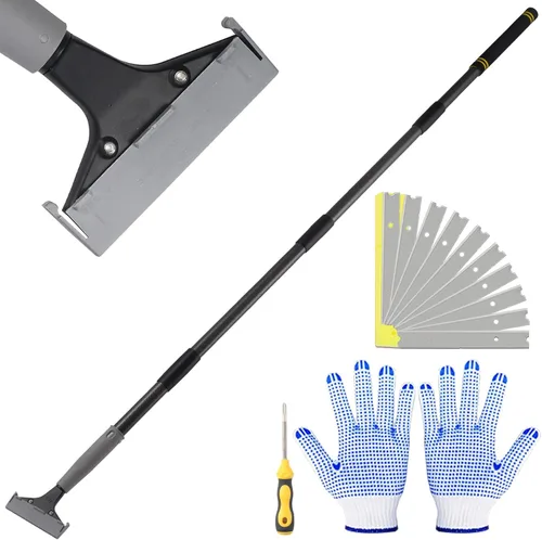 Miniatura 10 de Rascador de suelo resistente mango largo, rascador de piso de hoja de afeitar de 61 pulgadas y 4 pulgadas, ajustable con 10 cuchillas de metal