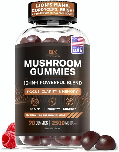 Effective Nutra Gomitas de hongos de 2500 mg – Melena de León 10 en 1, Reishi, Chaga, Cordyceps y más – Enfoque, claridad, memoria, inmunidad,