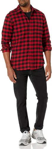 Miniatura 25 de Amazon Essentials Camisas de franela de manga larga para hombre, corte ajustado, a cuadros con botones