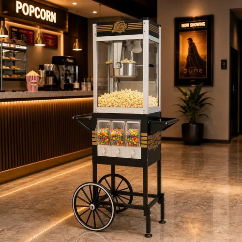 Miniatura 27 de Máquina de palomitas de maíz de 8 onzas con carro, máquina para hacer maíz con ruedas y hervidor de acero inoxidable que hace hasta 32 tazas