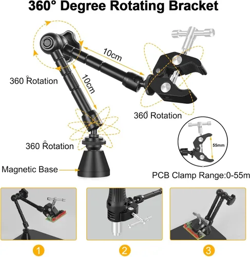 Miniatura 3 de Helping Hands - Soporte magnético para placa de circuito de soldadura, herramientas de tercera mano con lámpara de aumento LED 3X, soporte