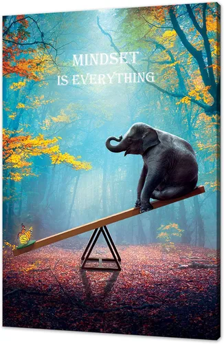 SKASNFAI Arte de Pared de Elefante Mentalidad Motivación Lienzo de Pared de Oficina Póster de Animales Obra de Arte Enmarcada para Sala de Estar