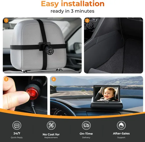 Miniatura 7 de Itomoro Espejo de Coche para Bebé, Vista del Bebé en Asiento Orientado hacia Atrás con Amplia Visión Cristalina, Rotación de 360°. Instalación Fácil