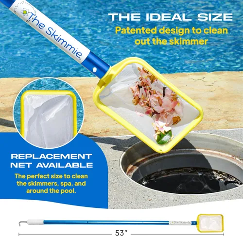 Miniatura 5 de The Skimmie (Versión Larga) Red Recogehojas de Piscina y Poste de 53" con Gancho de Acero Inoxidable, Dos Asas de Cesta Recogehojas, Red de Malla