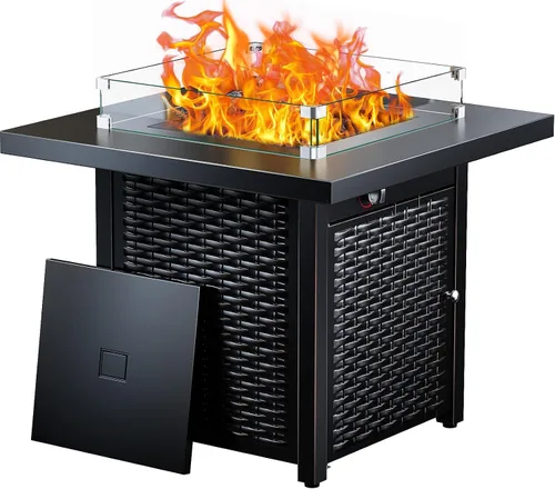 Miniatura 2 de Ciays Protector de viento de vidrio de 28 pulgadas / 32 pulgadas para fogata de propano, se adapta a mesa de gas de acero de 50,000 BTU, funciona