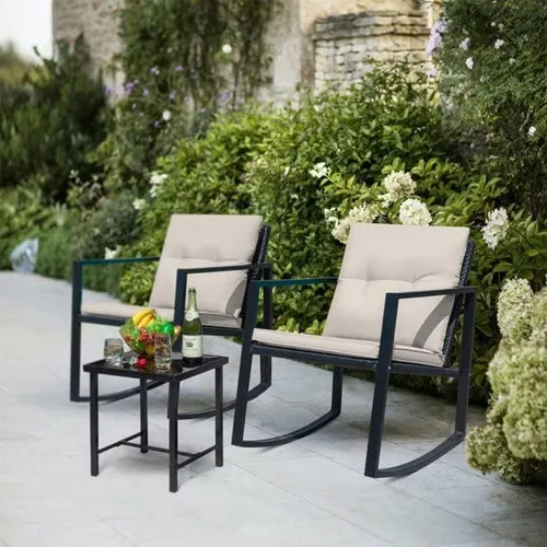 Miniatura 3 de Juego de 3 sillas mecedoras de patio para exteriores con mesa auxiliar (beige), 23.50 x 28.70 x 35.00 pulgadas (largo x ancho x alto) (T998142)