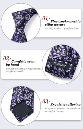 Miniatura 145 de HISDERN Corbatas para hombre, corbata de cachemira y bolsillo cuadrado tejido clásico floral para hombre, corbata de fiesta de boda