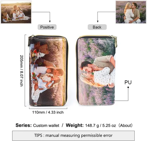 Miniatura 2 de Loveje - Billeteras personalizadas para mujer, de piel sintética, con grabadas fotográficas, triple pliegue, tarjeta de crédito, cartera larga