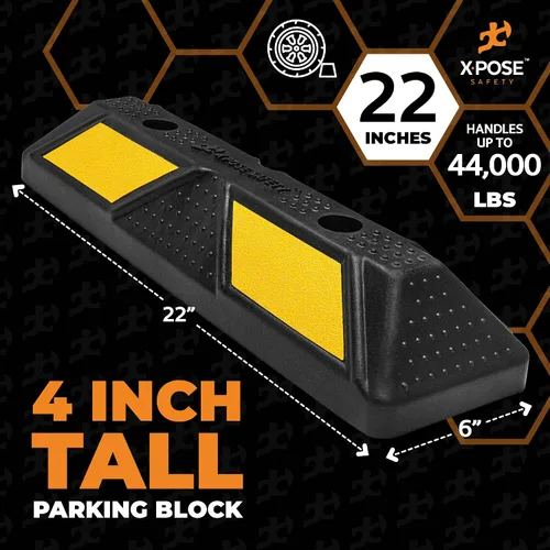 Miniatura 5 de Xpose Safety Tope de goma resistente de 22 pulgadas para estacionamiento, paquete de 2 bloques de ruedas para garaje, entrada o rampa, tope
