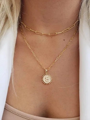 Miniatura 4 de Yoosteel - Collares con inicial de oro para mujeres y niñas, chapado en oro de 14 quilates delicada cadena de eslabones escalonados con clip y dije