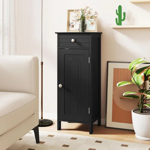 Miniatura 3 de GLACER Armario de almacenamiento de piso, gabinete de almacenamiento multifuncional para baño con 2 estantes ajustables, ideal para baño, sala