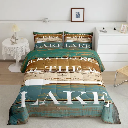 Miniatura 45 de Lake House - Juego de edredón tamaño individual, juego de ropa de cama rústica de granja vieja de 2 piezas para niños, adolescentes y adultos