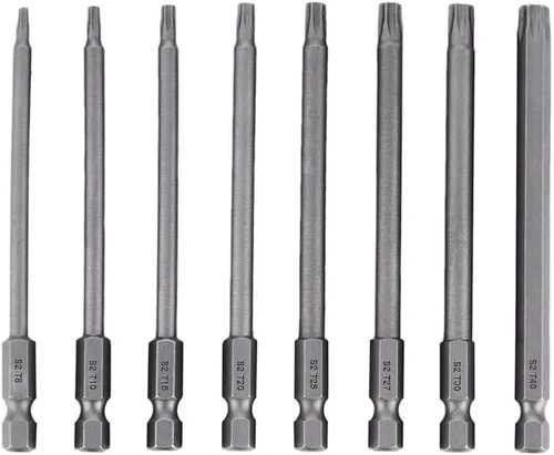 8 puntas de destornillador Torx de 1/4 de pulgada con vástago hexagonal T8-T40 eléctrico magnético estrella Torx de seguridad, herramienta de 3.937