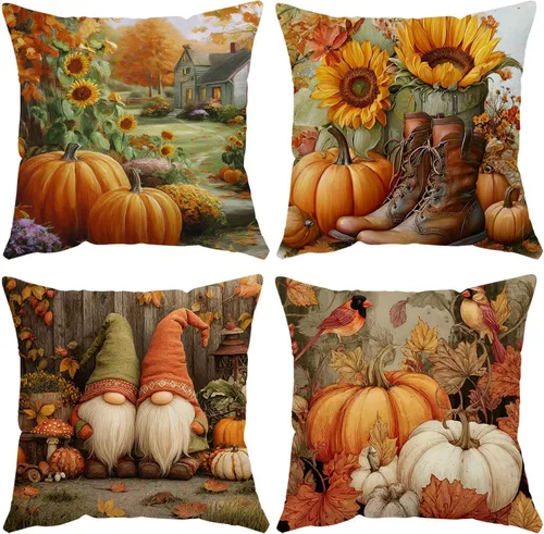 Miniatura 13 de Juego de 4 fundas de almohada de Navidad de 12 x 12 pulgadas, fundas de almohada de terciopelo de Navidad, fundas de almohada doradas y rojas