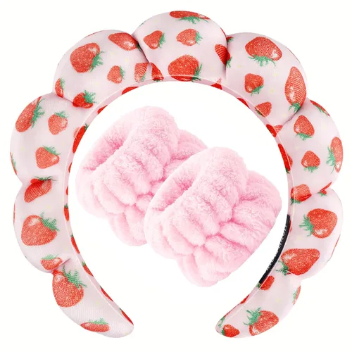 Miniatura 30 de Zkptops Diadema de Spa para Lavar la Cara Muñequera Esponja Maquillaje Cuidado de la Piel Diadema de Tela de Rizo Burbuja Suave Prepárate Diadema
