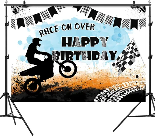 Miniatura 2 de Telón de fondo de motocicleta con texto en inglés "Race On Over Motocross Racing Fotografía", decoración de fiesta de cumpleaños, suministros