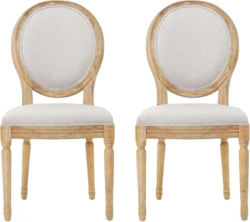 Christopher Knight Home Phinnaeus Silla de comedor de tela beige de poliéster (juego de 2), juego de 2 piezas