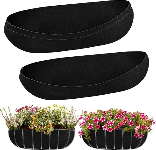 Miniatura 10 de 2 forros mejorados para macetas de 24 pulgadas, forros de tela para ventana, forro de fieltro para macetas, forro de cesta de flores negras, forro