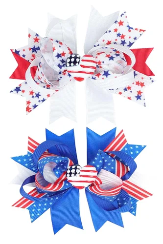 Miniatura 10 de TSFJ47 - Pinzas para el cabello con bandera estadounidense, lazos patrióticos de grogrén, color rojo, blanco y azul, accesorios para el 4 de julio