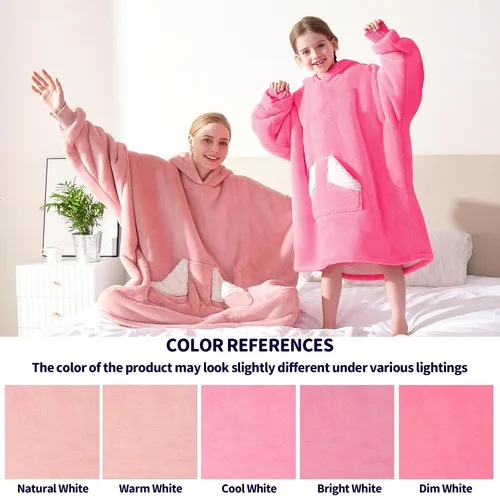 Miniatura 5 de Touchat Manta Ponible con Capucha, Sudadera de Manta Sherpa Oversized con Capucha, Bolsillo y Mangas, Manta con Capucha de Felpa Súper Suave y Rosa