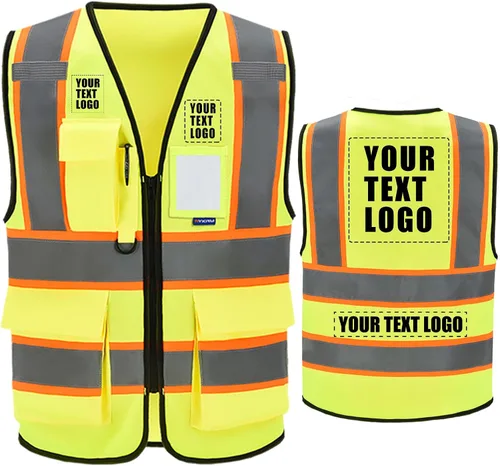 Miniatura 19 de AYKRM Chaleco de Seguridad de Construcción Personalizado con Logotipo Impreso de Alta Visibilidad Reflectante de 2 Tonos