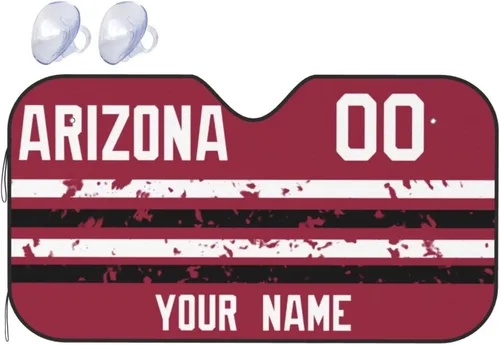 Parasol personalizado para parabrisas de Arizona. Añade nombre y número personalizados, mantiene tu vehículo fresco, bloquea los rayos UV y