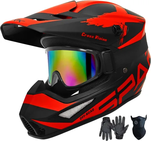 Miniatura 11 de Casco de motocross, ATV para jóvenes y niños, casco de motocicleta todoterreno BMX de 4 ruedas, con certificado DOT, con guantes y máscara de gafas