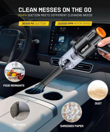 Miniatura 4 de MBNGF Aspiradora portátil inalámbrica para automóvil, succión y soplador de alta potencia de 35000 PA, aspiradora de mano inalámbrica