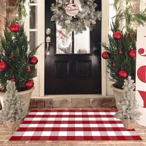 Miniatura 36 de Alfombra a Cuadros Naranja y Negra, 3 x 5 Pies, Alfombra Decorativa de Otoño para Puerta Delantera al Aire Libre, Alfombra de Algodón Lavable Tejida