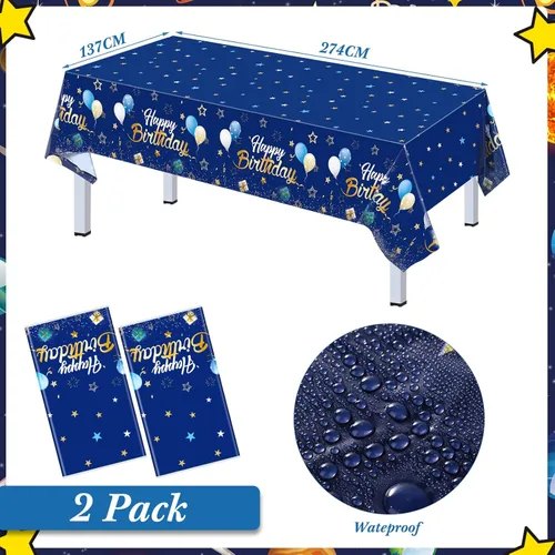 Miniatura 4 de Pajean Juego de vajilla azul y dorado para fiesta de cumpleaños, decoración de cumpleaños azul marino para hombres, pancartas y manteles, platos