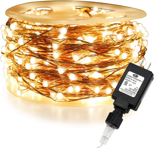 Miniatura 10 de RUICHEN Cadena de luces de alambre de cobre enchufables de 99 pies, 300 luces LED con carrete, multicolor