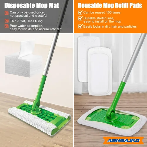 Miniatura 7 de Paquete de 4 almohadillas de repuesto reutilizables para trapeador Swiffer Sweeper, fuerte poder de absorción, almohadillas de repuesto de mopa
